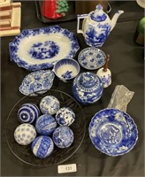 English Flow Blue Ware, 19th Century Katagami