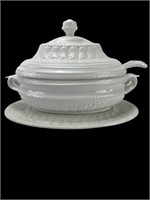 Large White Oval Soup Tureen with Ladle