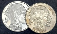 (2) 1 Troy Oz. Silver Buffalo/Indian Rounds