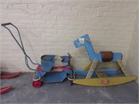 Wood Rocking Horse & Vintage Childs Stroller