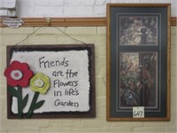 (2) Framed Pictures - Cardinals & Flowers