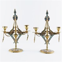 PAIR OF FRENCH GILT CHAMPLEVÉ CANDELABRA