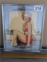 Vintage Framed Pin-up Girl Print 12 x 10