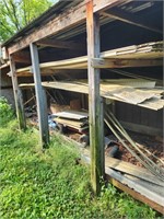 Contents of Outside of shed-wood, mower, cart