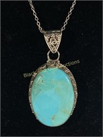 Sterling Silver & Turquoise Pendant & Chain