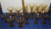 18 Pcs. Vintage Amber Stemware