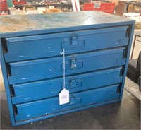 Four Drawer Metal Tool Bin with Contents