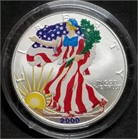 2000 1oz Silver Eagle BU Colorized, In Capsule