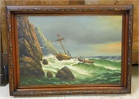Nautical Oil on Canvas, Signed.