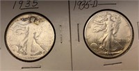 1935 & 1935-D Walking Liberty Silver Half Dollars