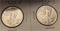 1935-S Walking Liberty Silver Half Dollars