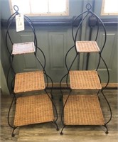 (2) woven wicker and metal three tier display