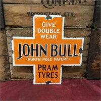 John Bull Pram Tyres Cross Enamel Sign
