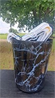 Black marble look waste basket and hangers bundle