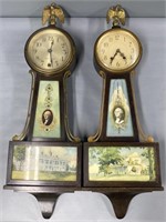 2 Wood Banjo Clocks; Seth Thomas & Plymouth