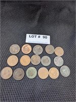 16 Canadian Large Cents, Assorted Dates
