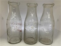 Group of Three One Pint Milk bottles. A E