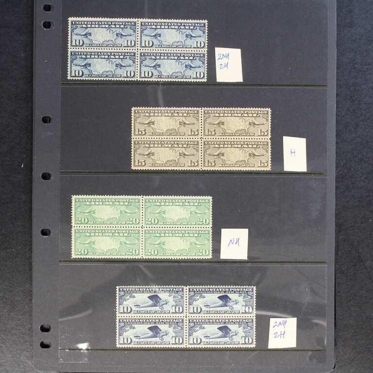 US Stamps #C7//C31 Mint H & NH Blocks of four