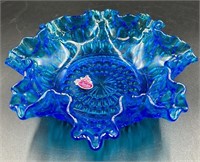 Fenton Colonial Blue Thumbprint Bowl Uv Reactive
