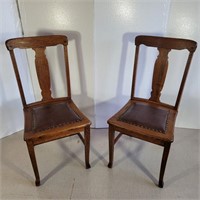 (2) Oak Dining Chairs, Padded Seats & Nailhead ...