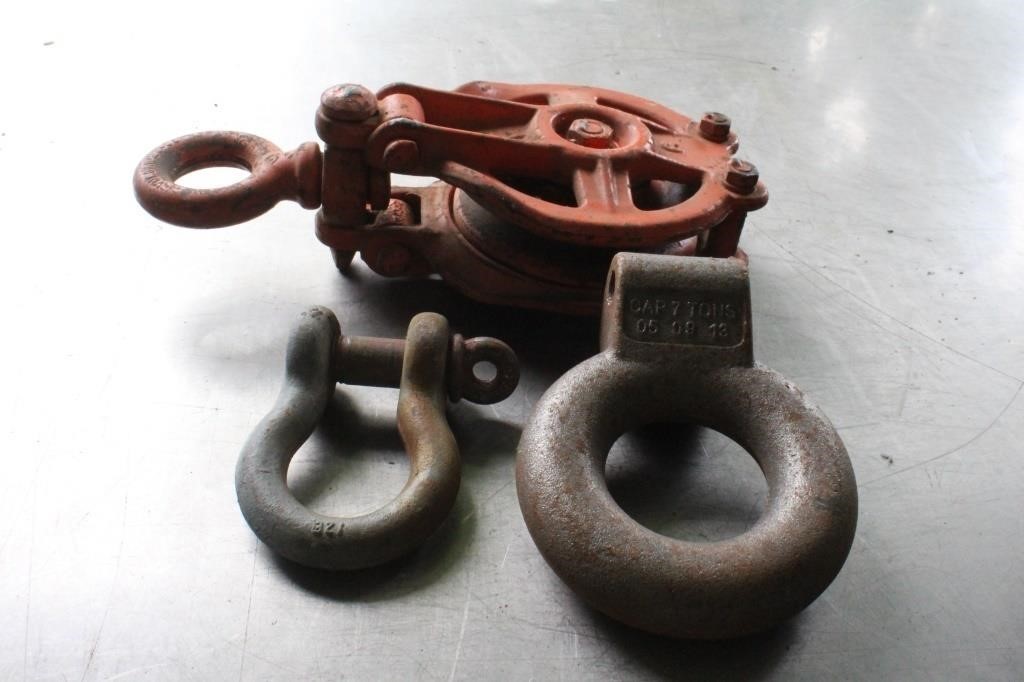 Clevis, 7 ton Pintle ring and Joy block & tackle