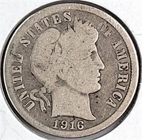 1916-S USA 90% Silver Barber Dime