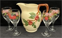 FRANCISCAN Pottery Pitcher and Wine Glasses