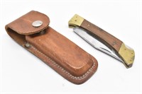 Stainless Steel Folding Knife w/ Leather Case