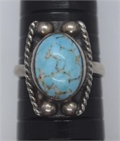Vtg Mexican Sterling & Turquoise Ring Size 8.5