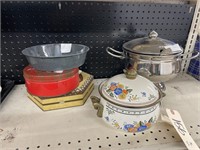 Stainless Steel Tureen Kettle & Several Tins