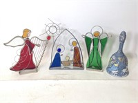 Stained Glass Angels, Nativity & Fenton Handbell