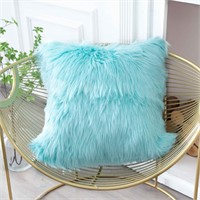 LIGICKY Teal Fluffy Fur Pillow Cover, 18x18