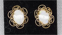 Pair of 14K y gold opal pierced earrings