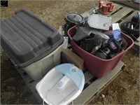 Pallet of Candles, Skates, Bird Feeder