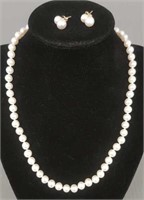 Pearl necklace & earrings with 14K gold clasp &