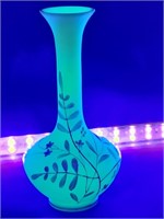 6.5" Victorian hand painted uranium glass vase