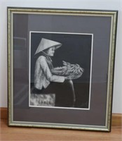 Framed Black & White Drawing from Vietnam Signed