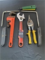 Ridge 12" Pipe Wrench & Various Tools