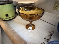 Indiana Glass Amber Tear Drop Pedestal Bowl