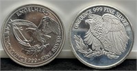(2) 1 Troy Oz. Silver Rounds "Wrestling"