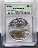 2000 Slab Silver Eagle ICG MS69