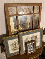 Framed Farm Themed Mirror, Needlepoint Art, and