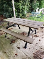Metal frame wood top picnic table