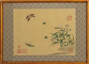 Chinese Flowers & Insects Ink on Silk, 19th C.