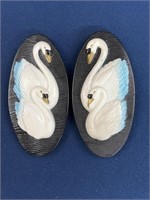 (2) Vintage Plaster swan wall plaques