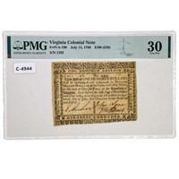 VA-190 JULY 14, 1780 $100 VA COLONIAL PMG VF-30