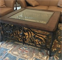 Wrought Iron & Wood Framed Glass Top Table W12C