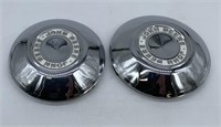 pair of John Deere chrome embossed hubcaps