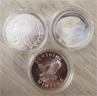 (3) 1/2 oz Silver Rounds Indian Chief & Bald Eagle