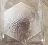 10 oz Silver Hexagonal Indian Chief/Buffalo Bar